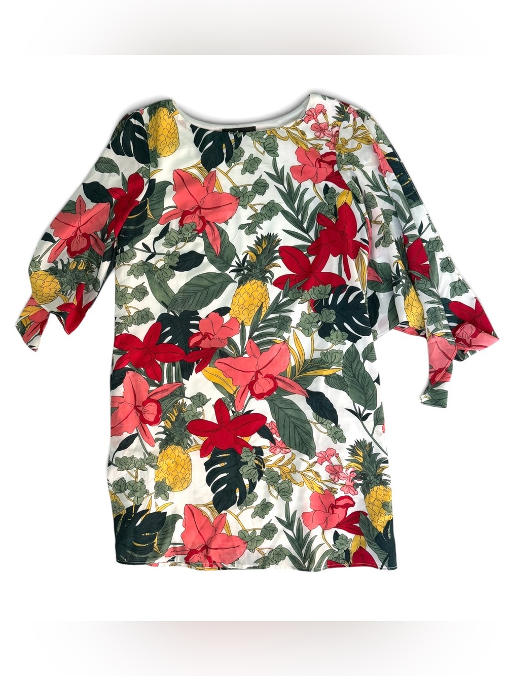 Lulus Celebration of Love Tropical Shift Dress Women’s Medium 3/4 Tie Sleeves